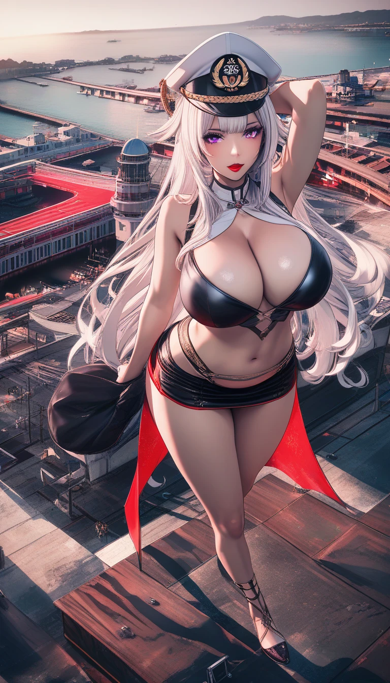 3D 렌더로 표현한 항구 부두에서 벨리댄스를 추는 애니메이션 여성