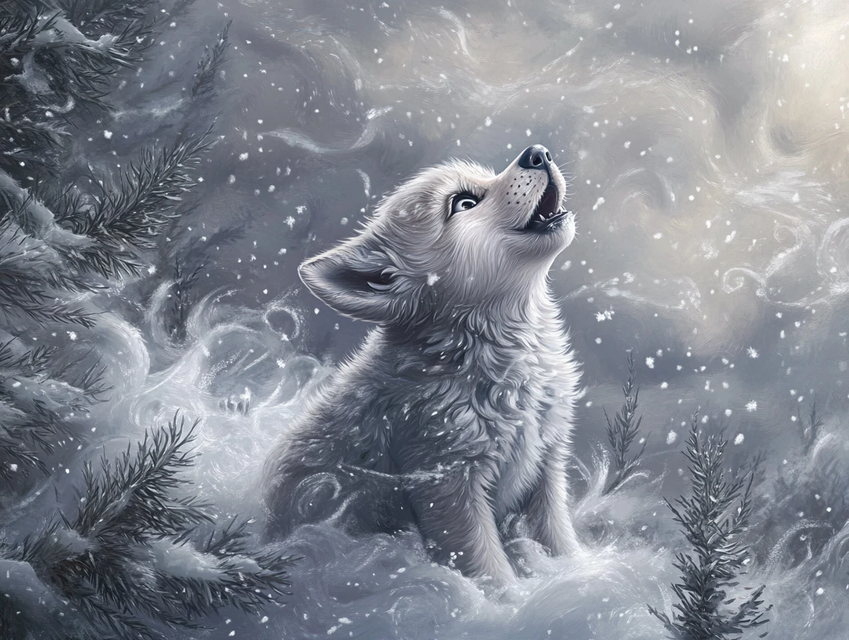 年幼狼崽在雪白的西伯利亞森林中長嚎