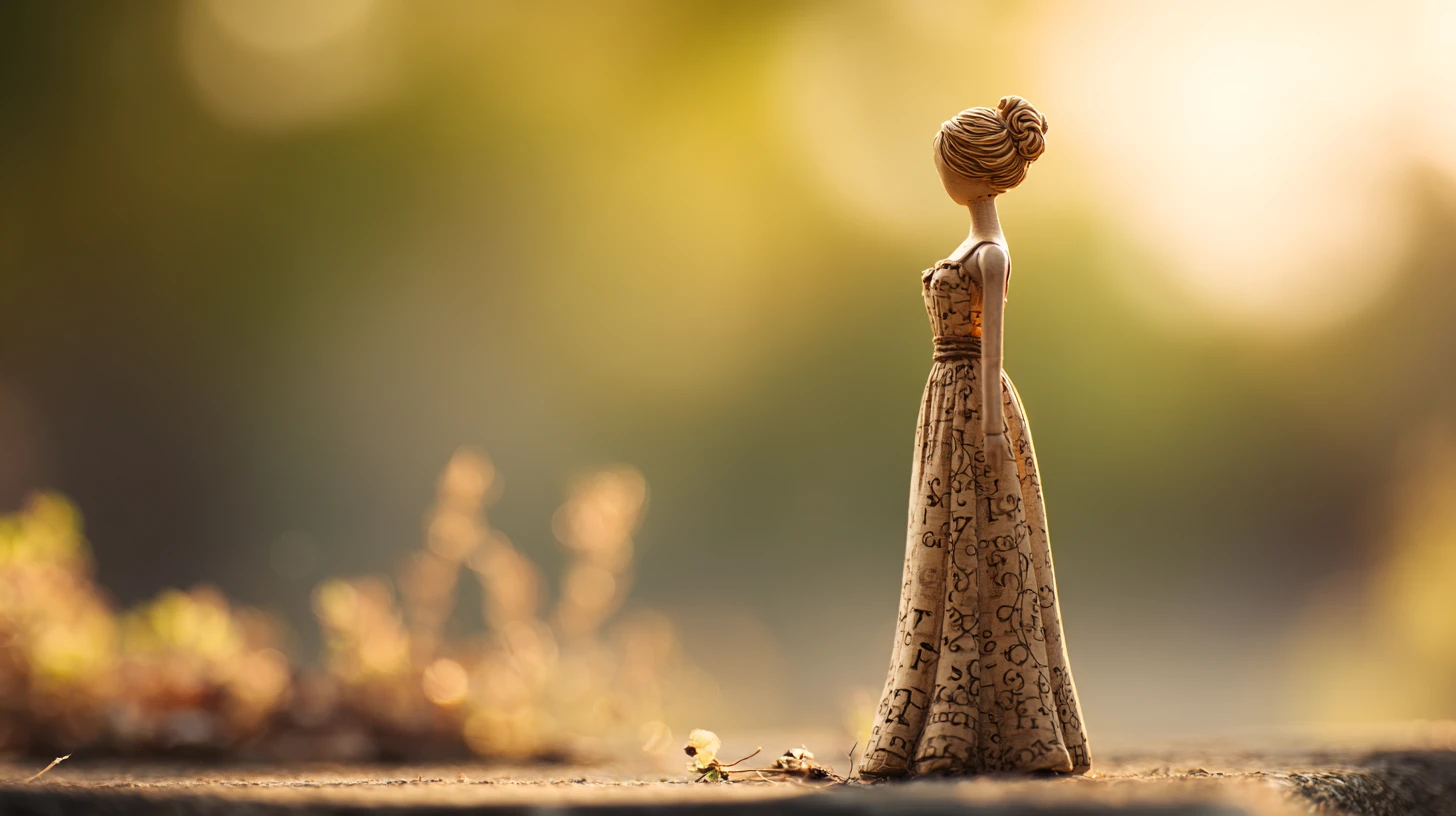 Tiny young woman standing in warm golden outdoor light