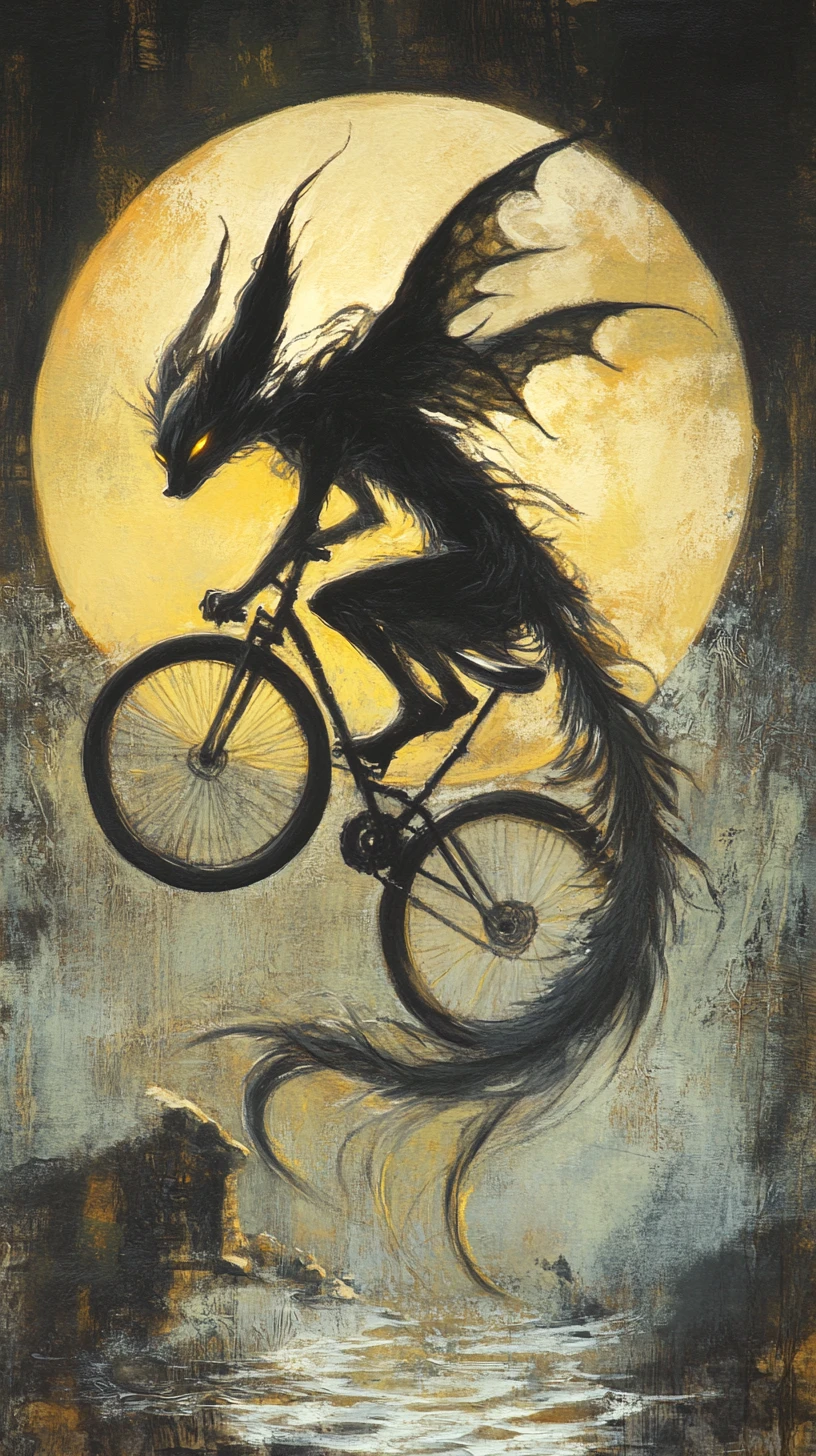 Cartoon fennec fox riding a bike on a city street