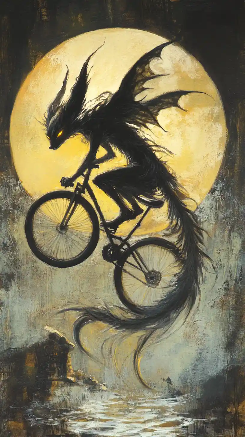 Cartoon fennec fox riding a bike on a city street