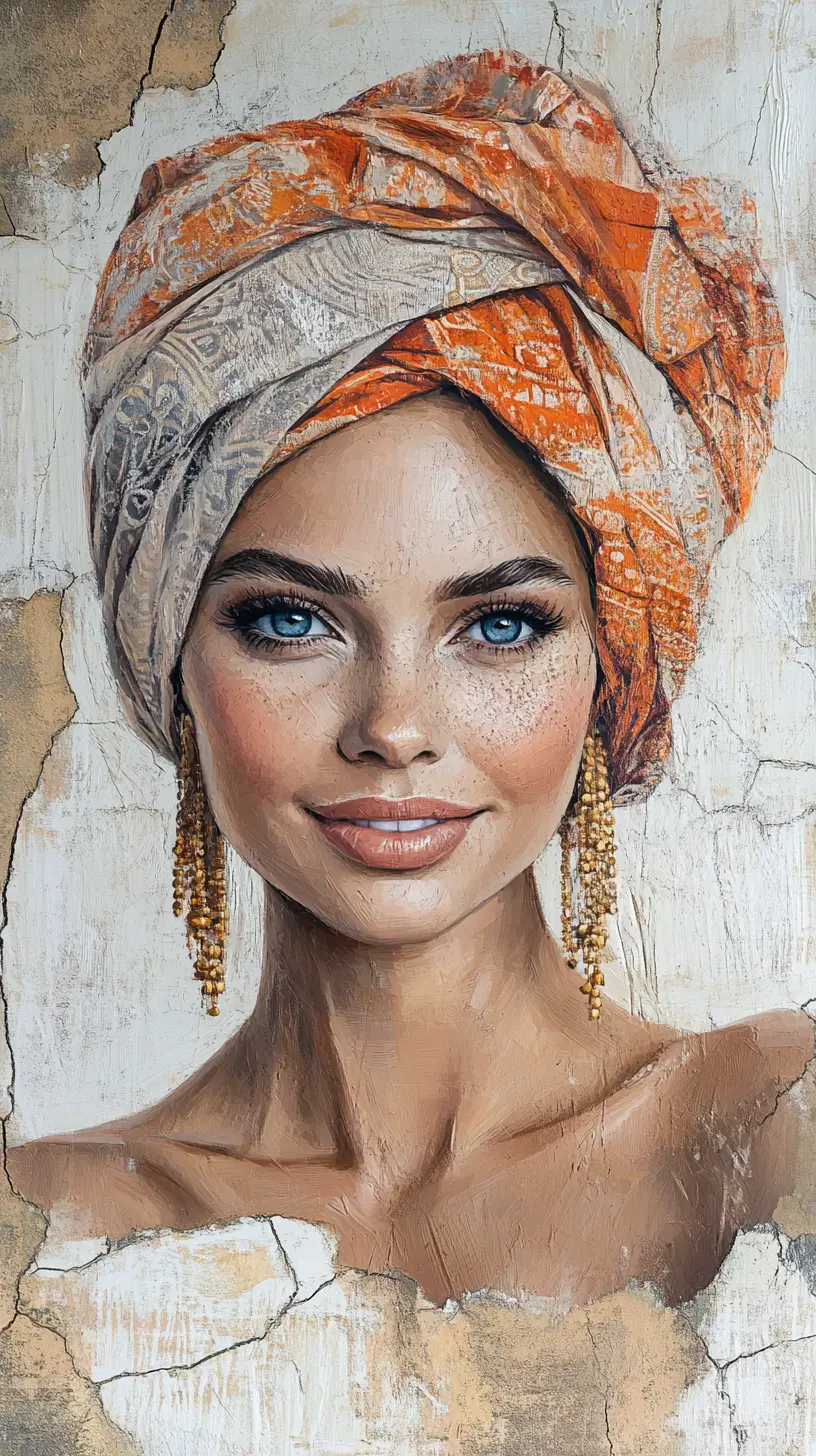 Portrait of a desert nomad woman with blue eyes