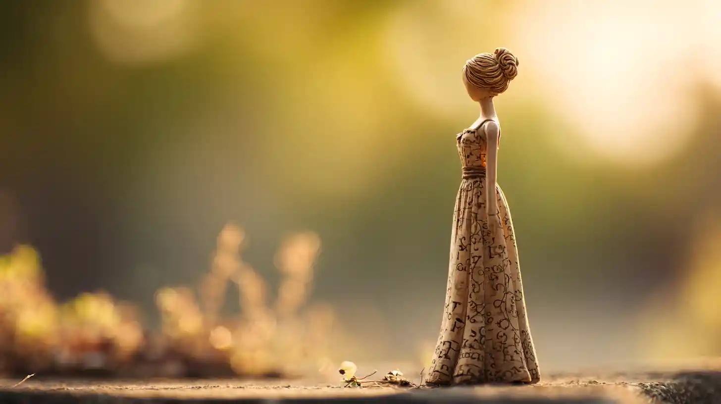 Tiny young woman standing in warm golden outdoor light