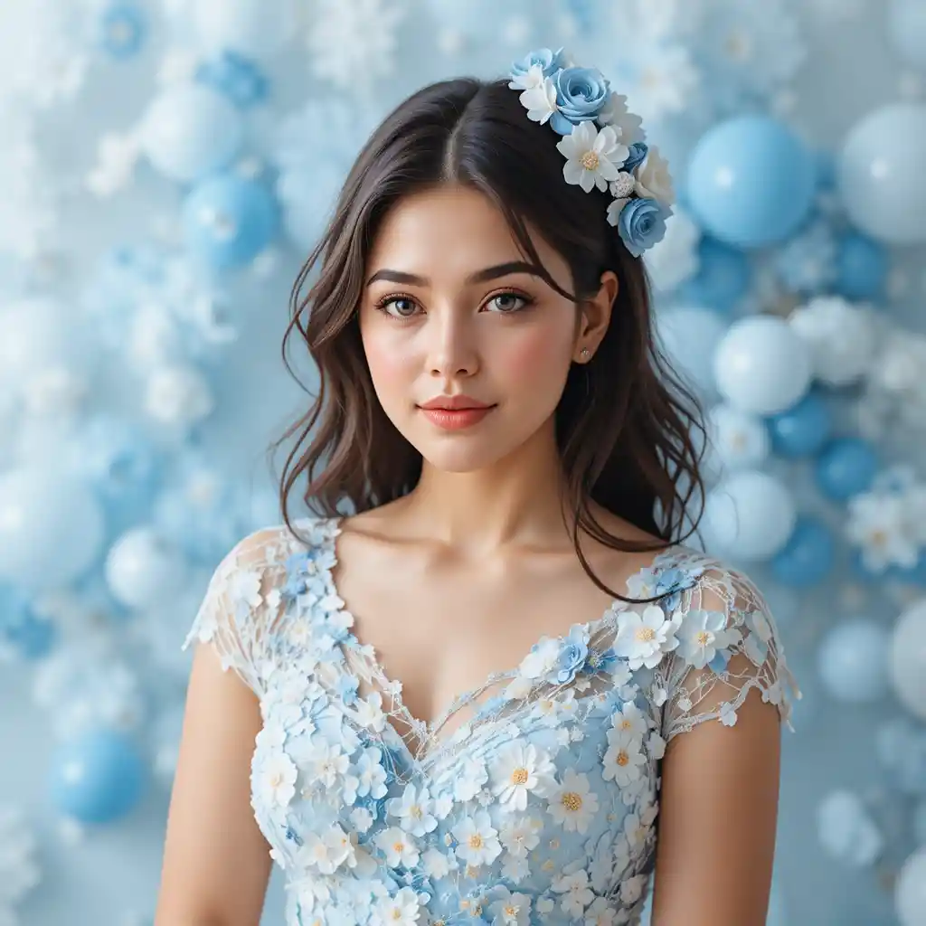Elegant blue and white birthday invitation for Sandra