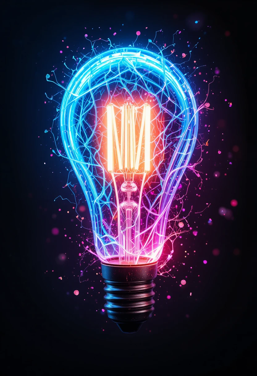 Neon filament light bulb with dynamic motion trails