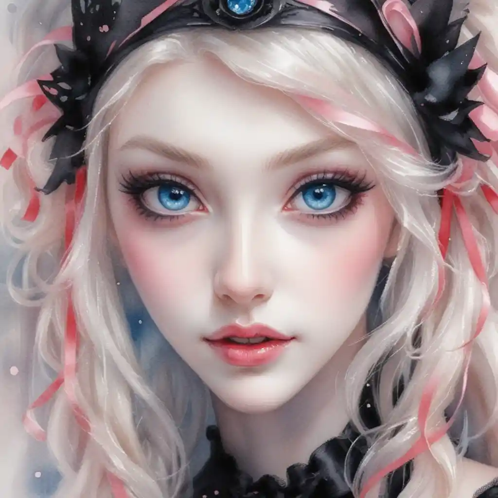Anime girl in gothic lolita dress in lavish boudoir