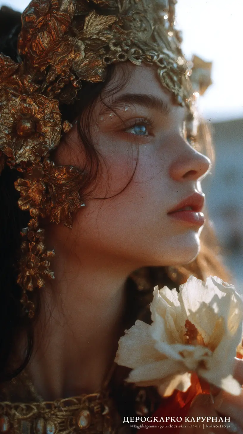 Perfil de una mujer con tocado tradicional junto al mar