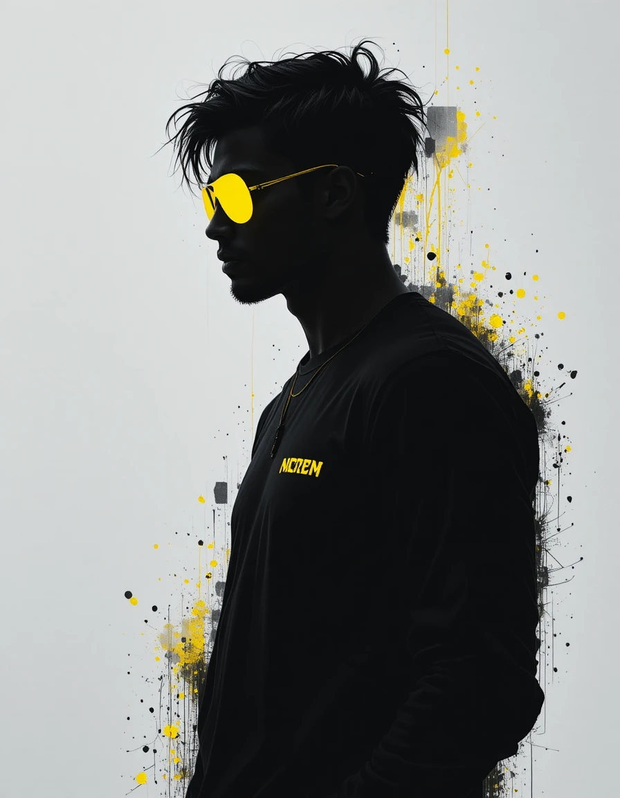 Silueta humana minimalista con toque urbano en neón amarillo