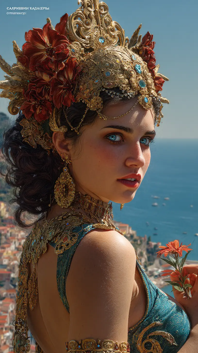Retrato de perfil de una mujer con tocado cartaginés tradicional