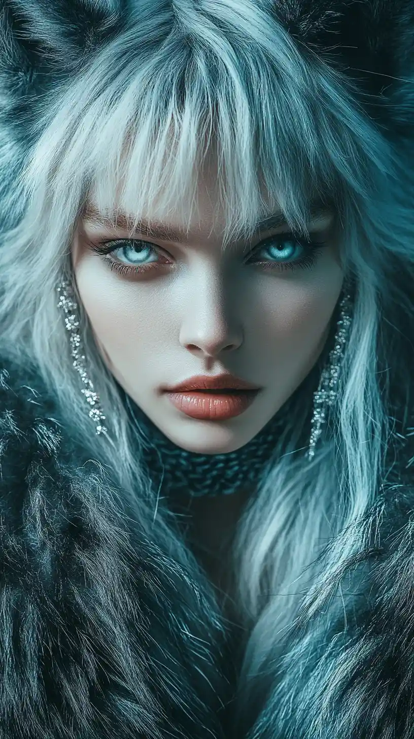Femme mode féroce aux cheveux pastel inspirés du loup
