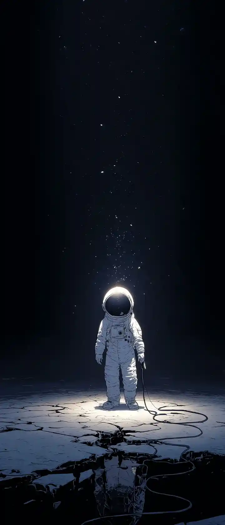 Astronaute solitaire dérivant au-dessus d’une Terre fragile et fissurée
