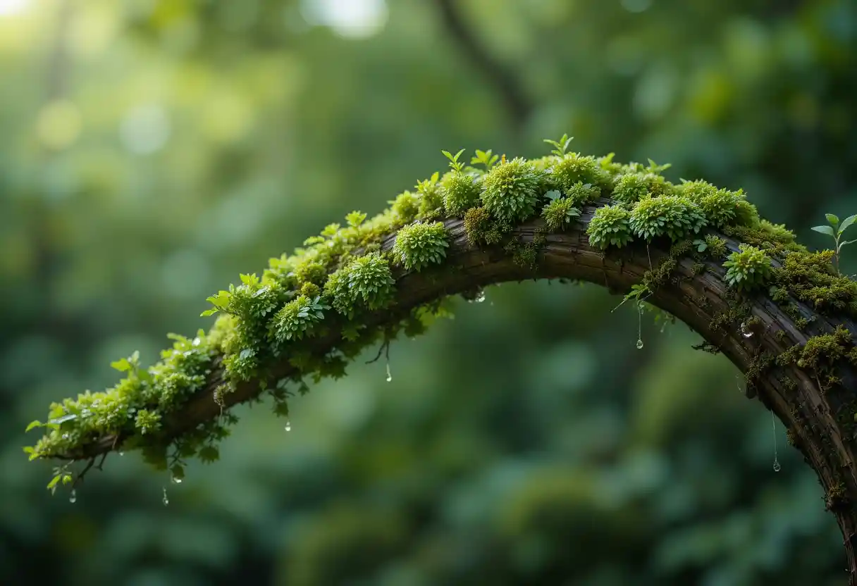 Macro close up of ladybug on mossy tree branch