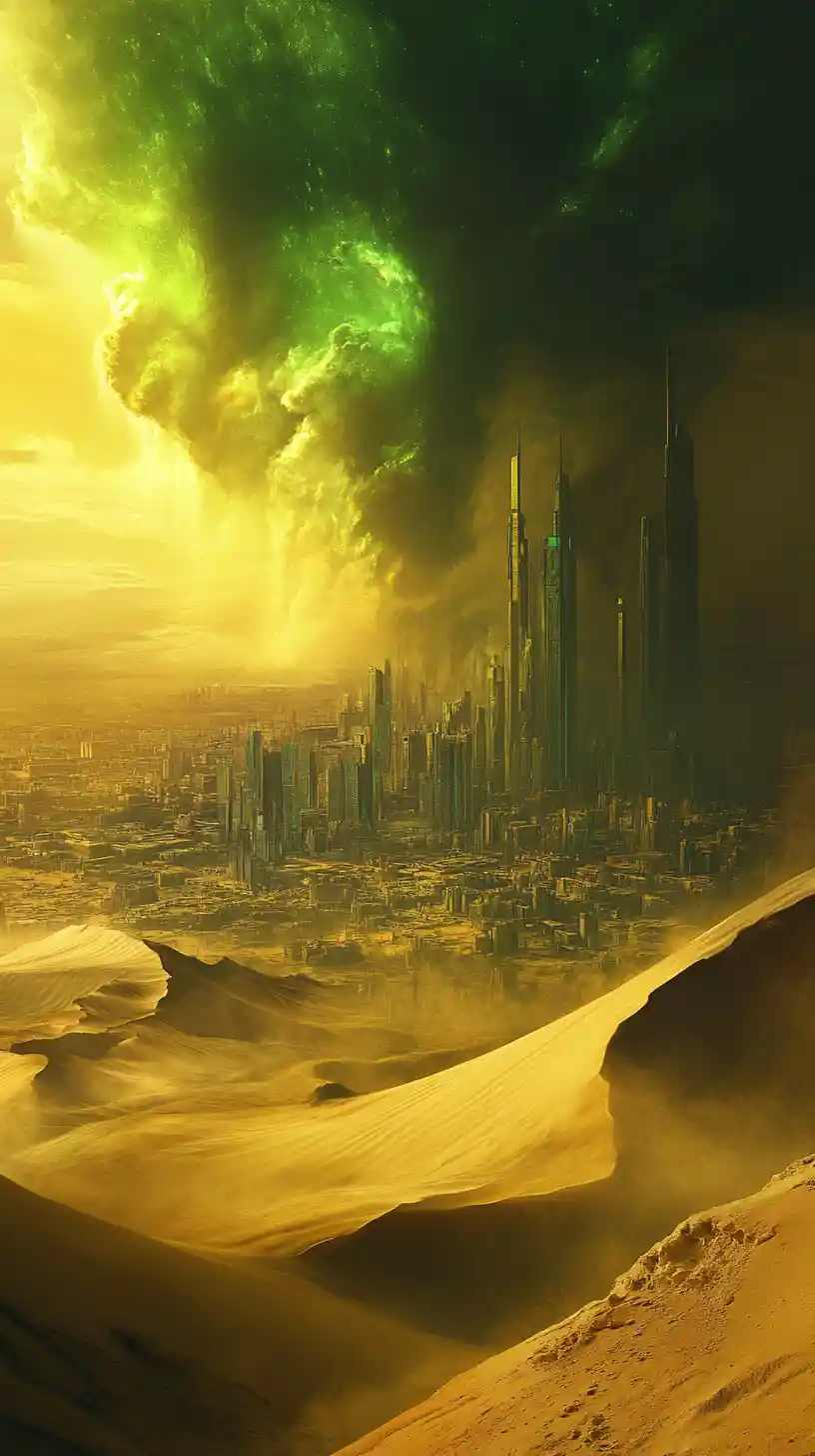Panoramic Desert Dunes Meeting A Modern City Skyline