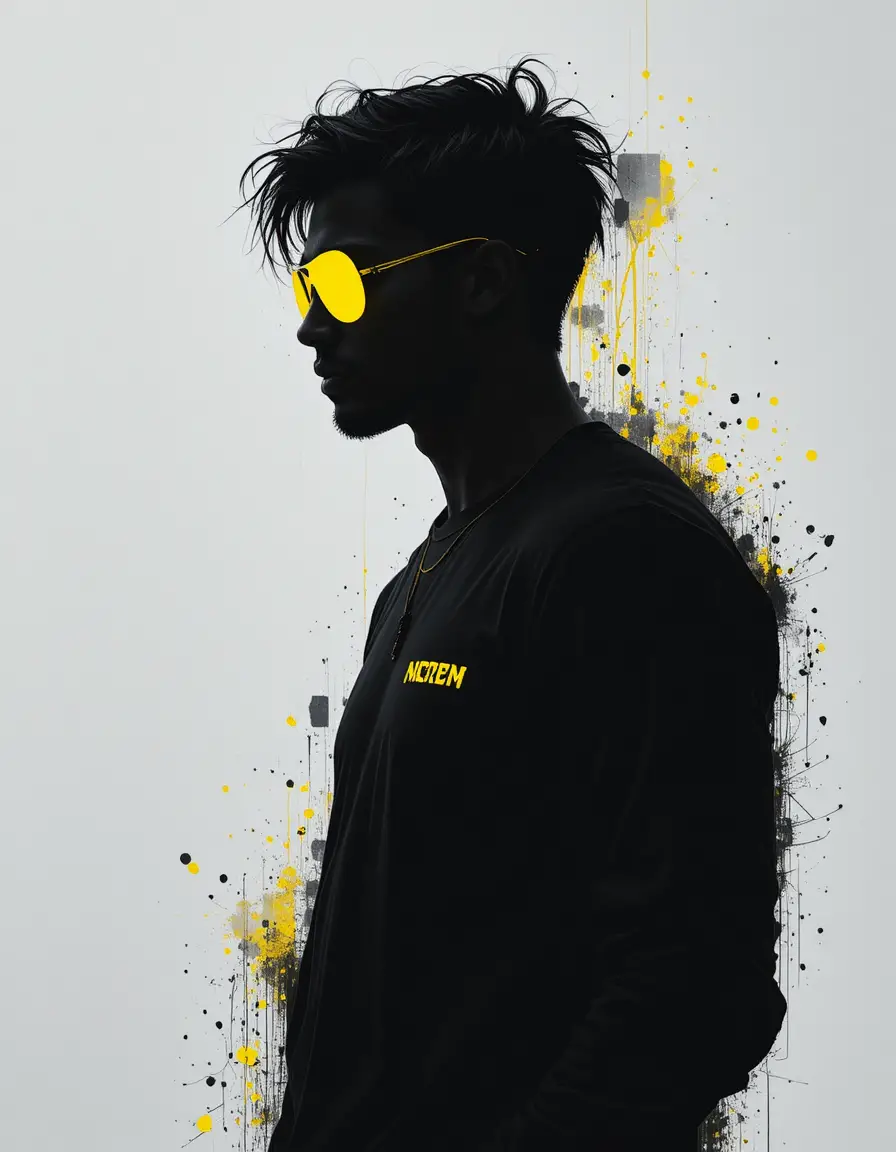 Minimalist human silhouette with neon yellow urban edge