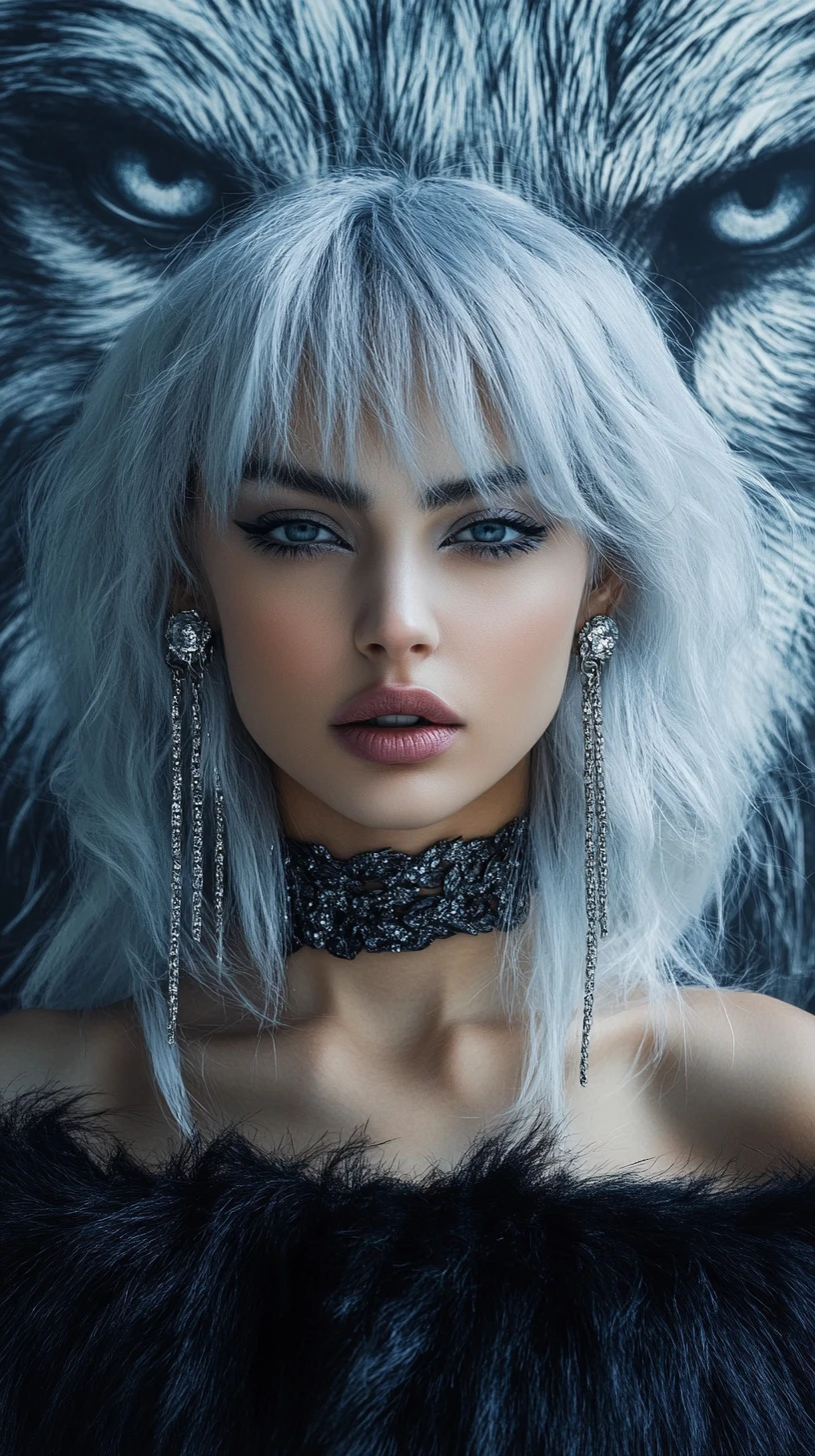 Fierce fashion woman with wolf inspired hair and jewelry