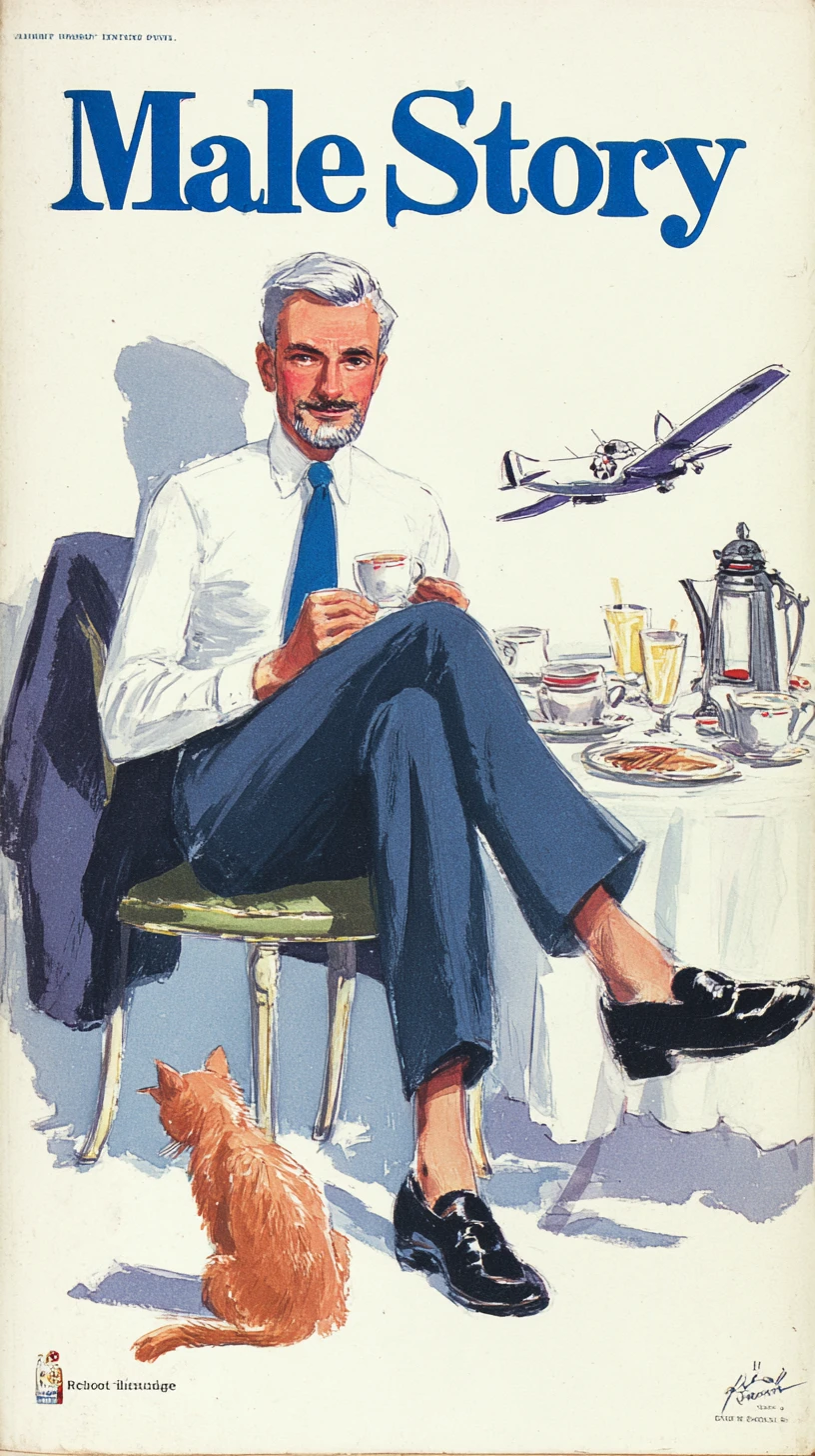 Pilot having breakfast with playful red kitten in kitchen