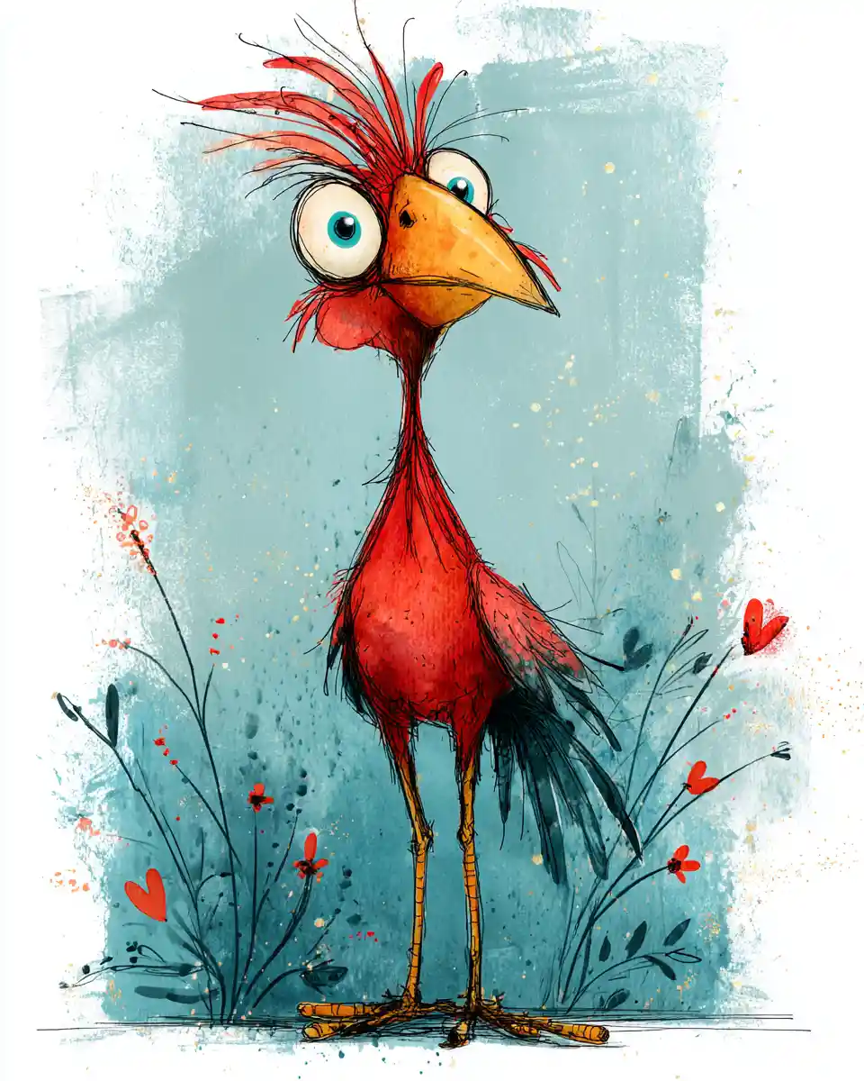 Playful red rooster standing on a big rig truck