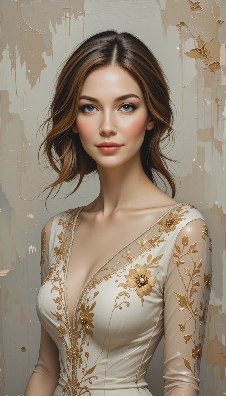 Ritratto femminile sereno in moderno dipinto a olio impressionista