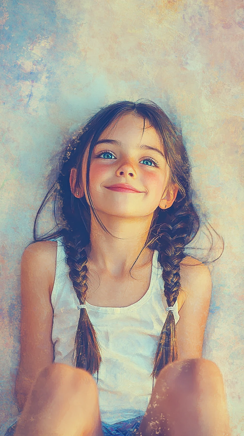 Fille souriante aux yeux bleus se relaxant en tailleur