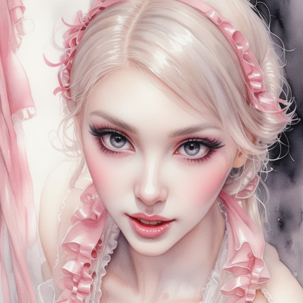Blissful girl in gothic lolita dress in lavish boudoir