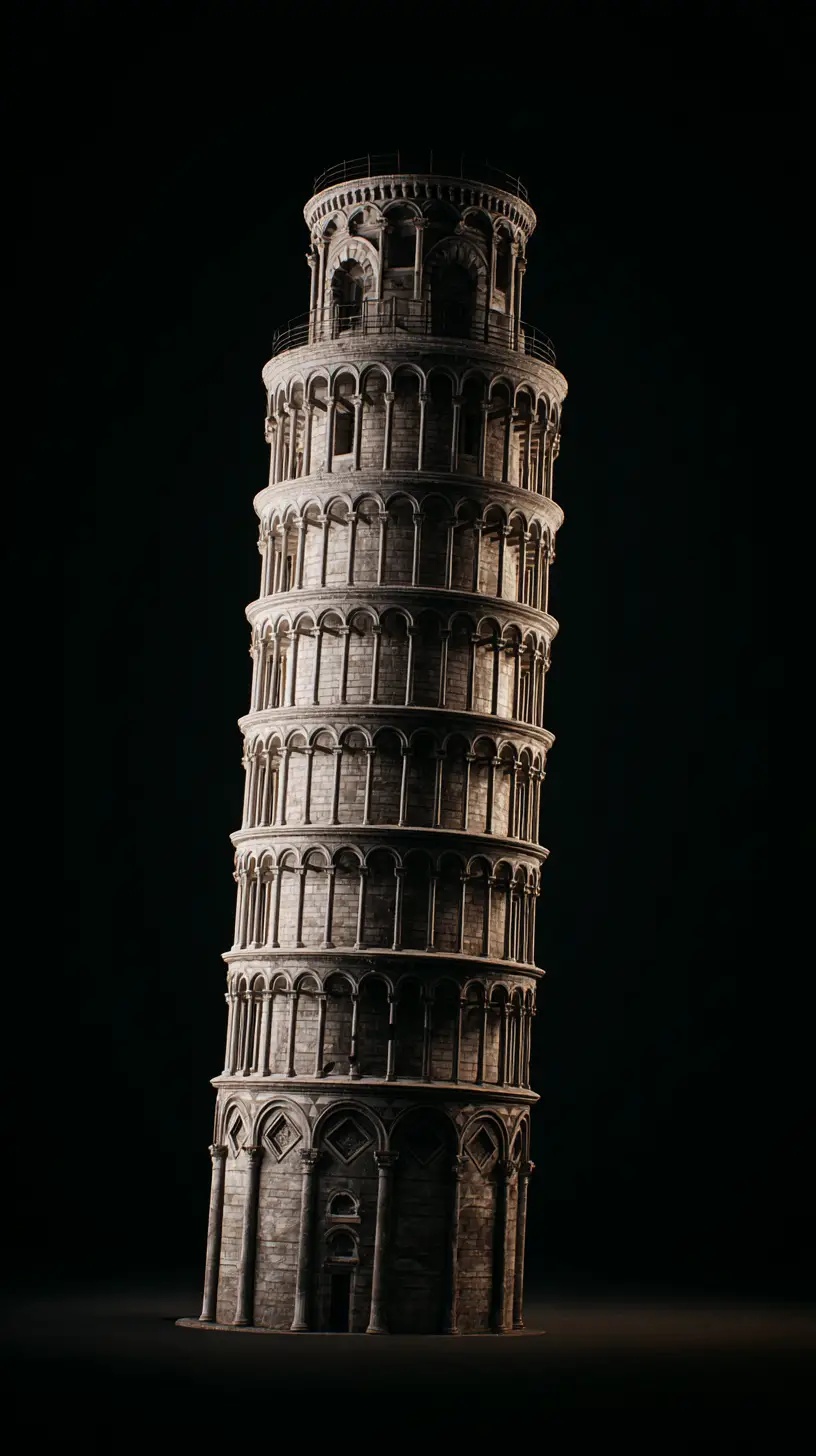 Leaning Tower Of Pisa On Black Minimalist Background