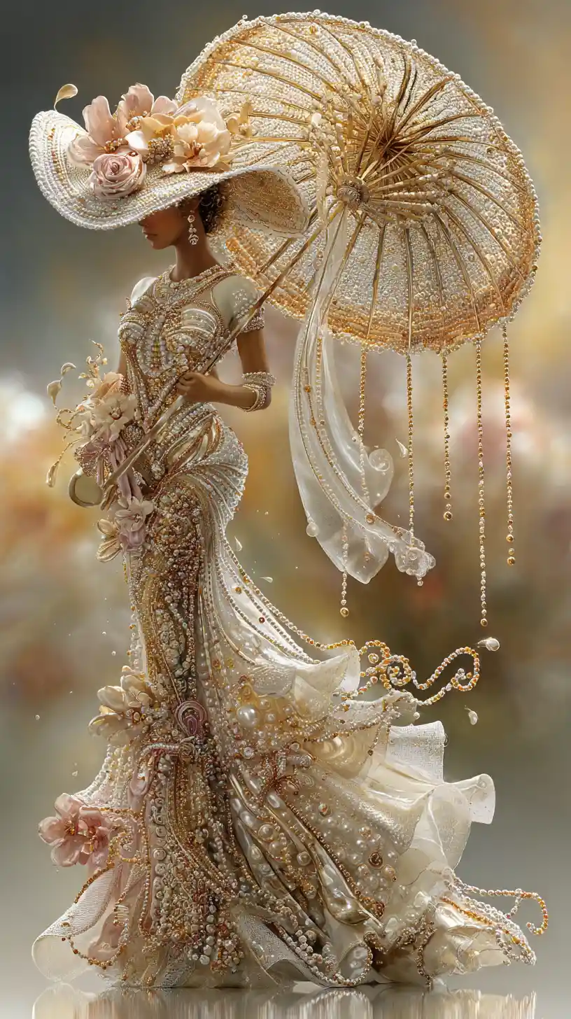 Elegant woman walking through a dreamy countryside village