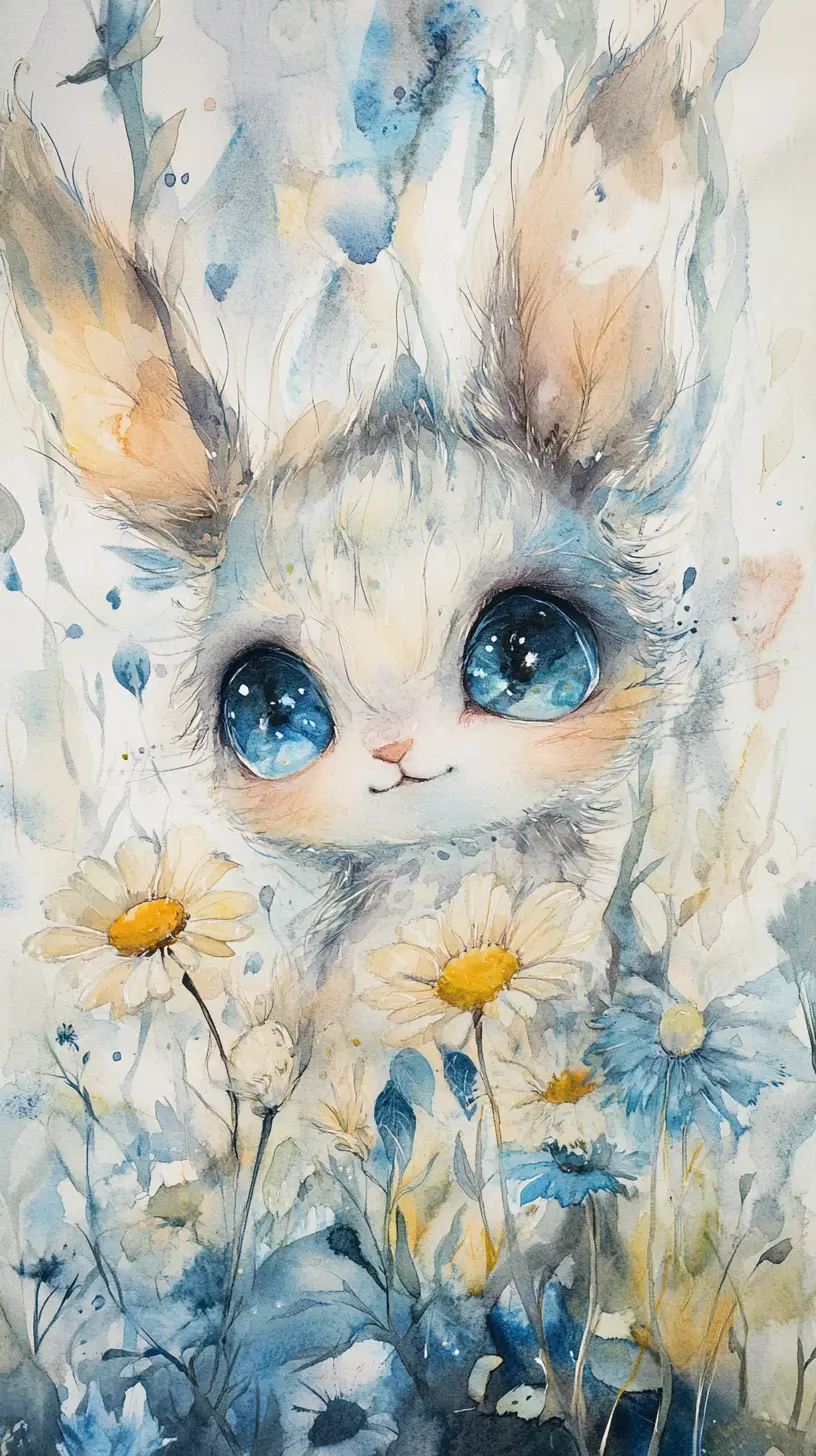 Cute watercolor skunk holding a bright yellow flower