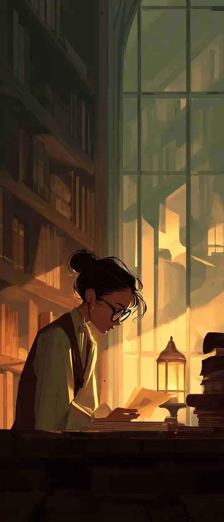Librarian Woman Hiding A Love Letter In Old Book
