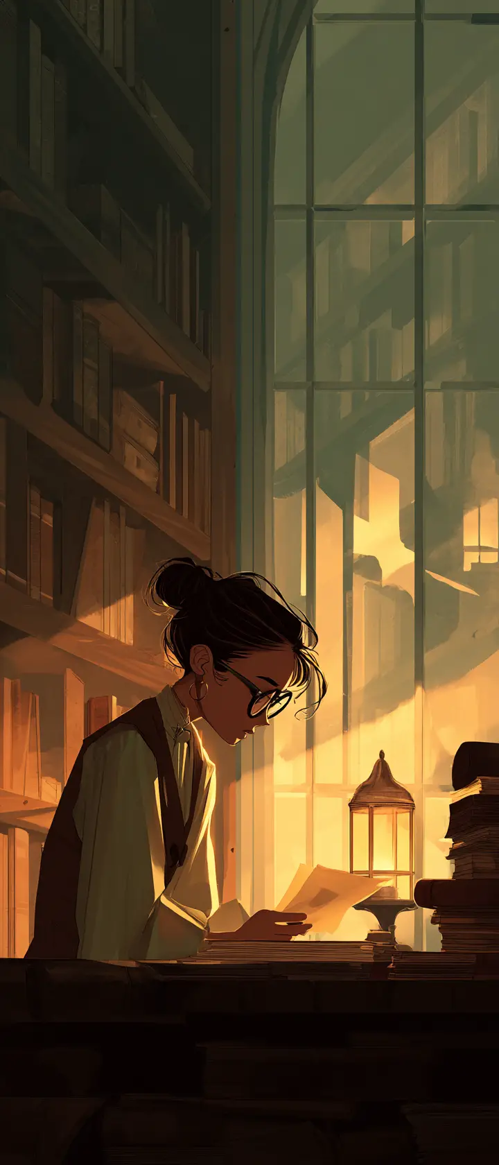 Librarian Woman Hiding A Love Letter In Old Book