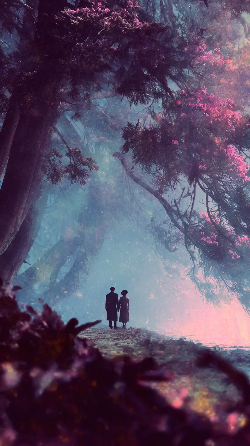 Broken heartscape over forest and distant sea horizon