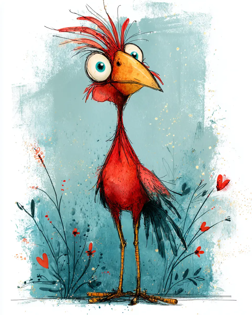 Playful red rooster standing on a big rig truck