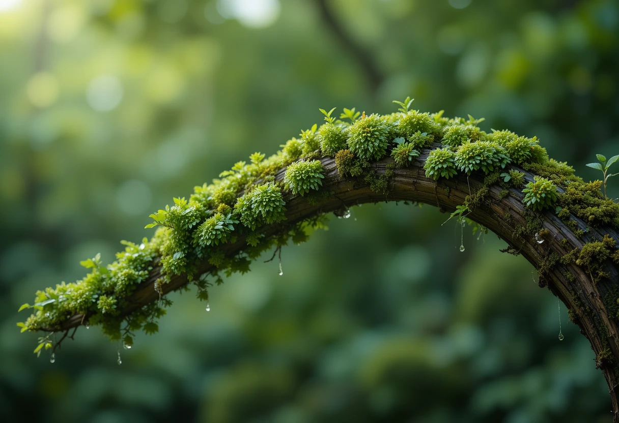 Macro close up of ladybug on mossy tree branch