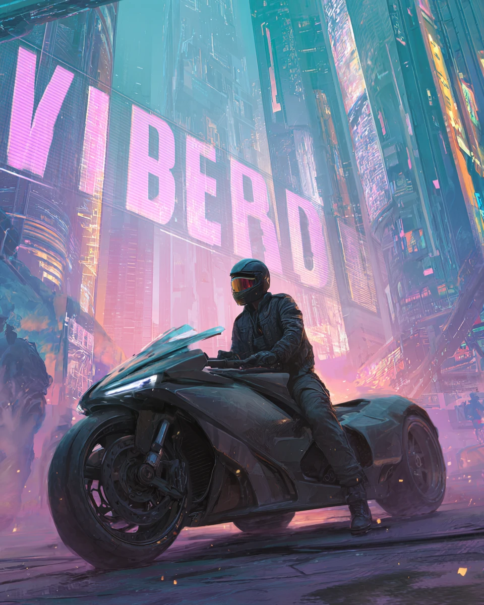 Carro esportivo futurista correndo por ruas neon ao anoitecer