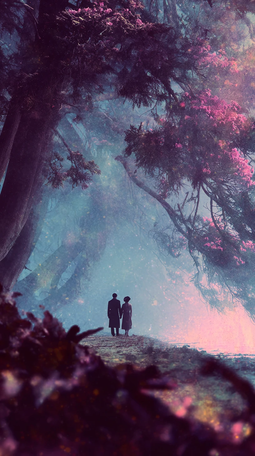 Broken heartscape over forest and distant sea horizon