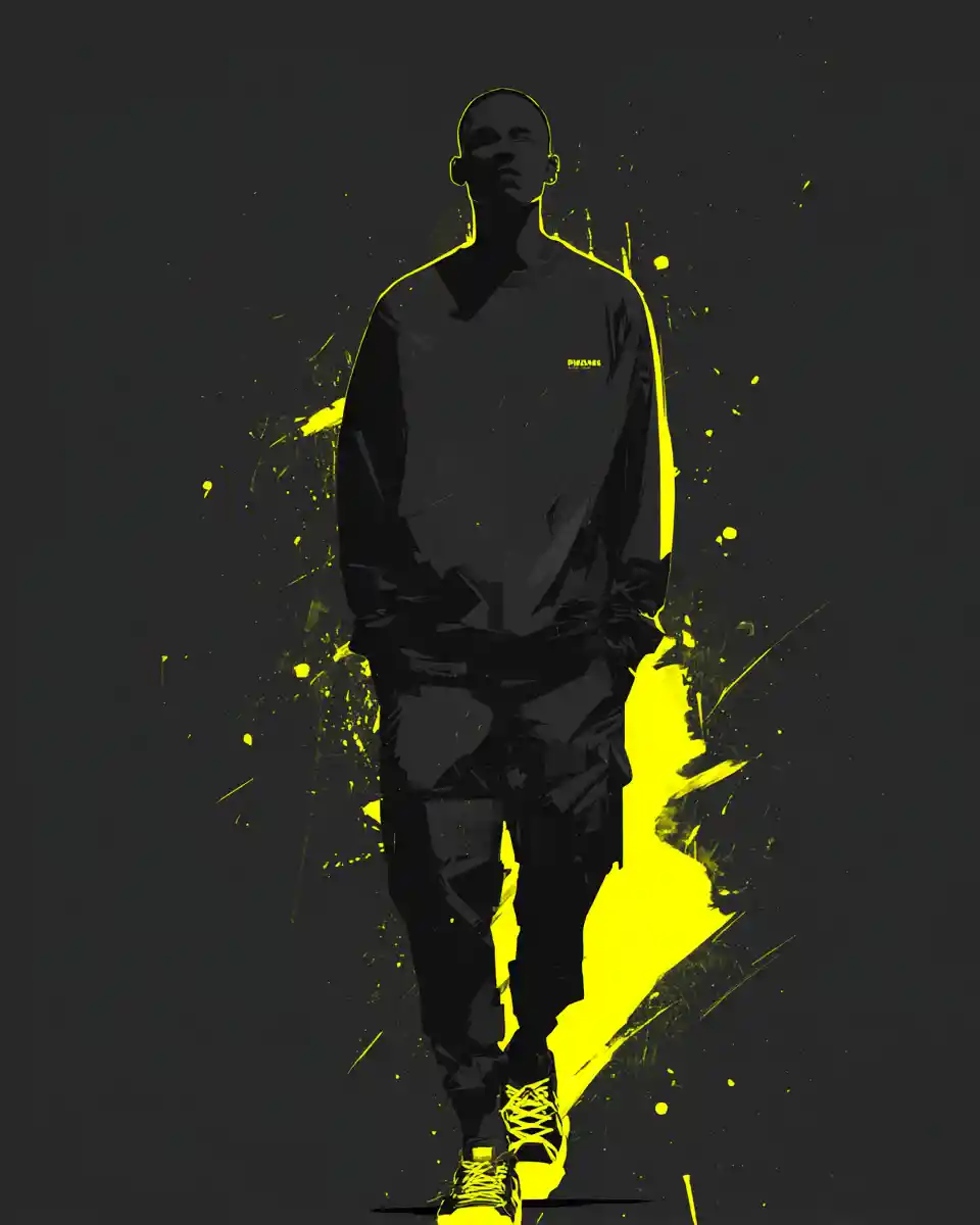Markante menschliche Silhouette mit neon-gelbem urbanem Flair