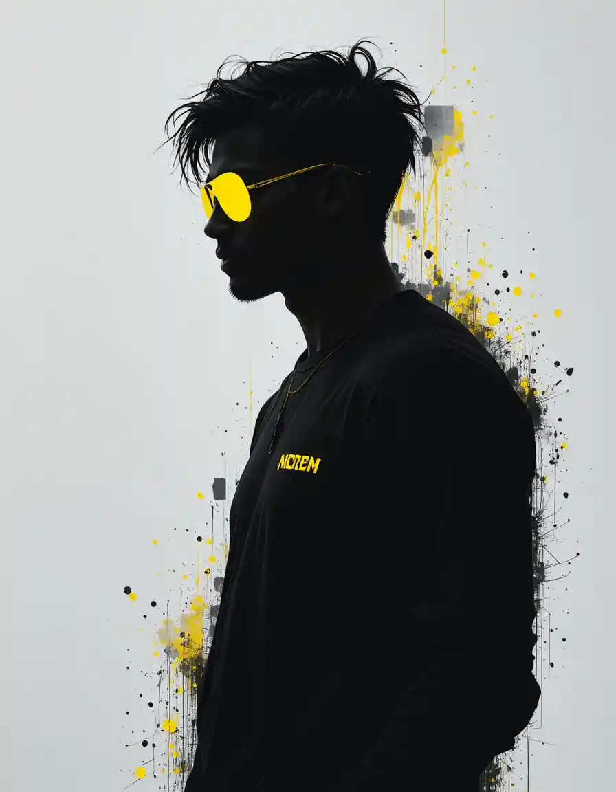 Minimalist human silhouette with neon yellow urban edge
