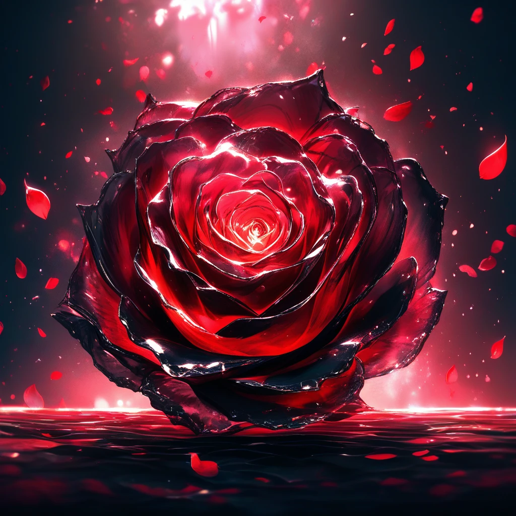 Glowing Black Rose With Red Bioluminescent Glass Petals