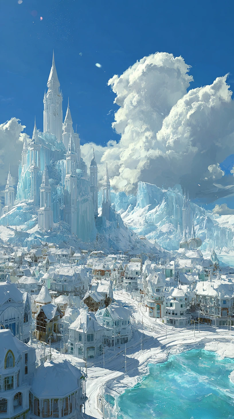 Ville de banlieue fantastique bâtie en neige et glace pures