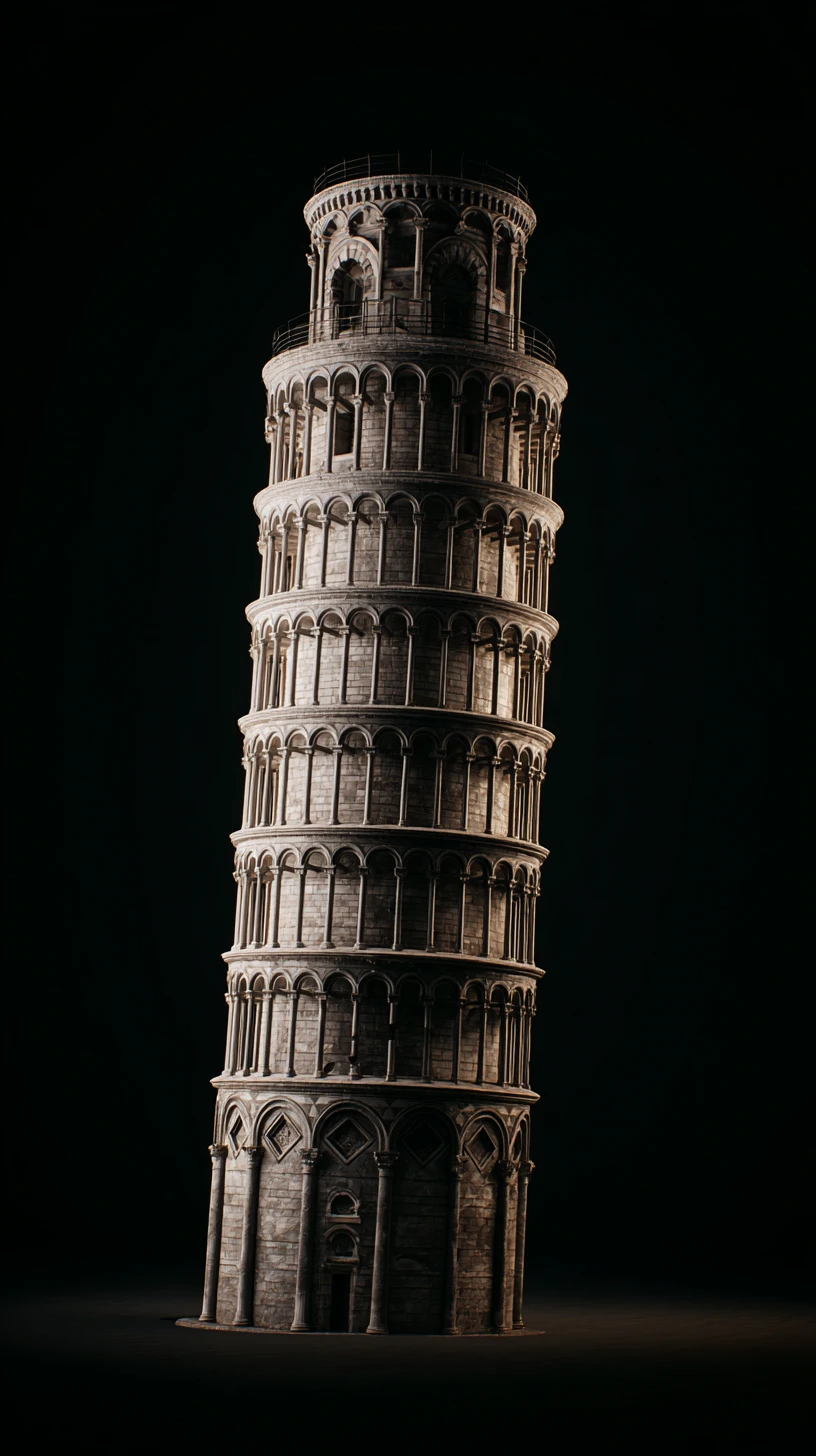 Leaning Tower Of Pisa On Black Minimalist Background