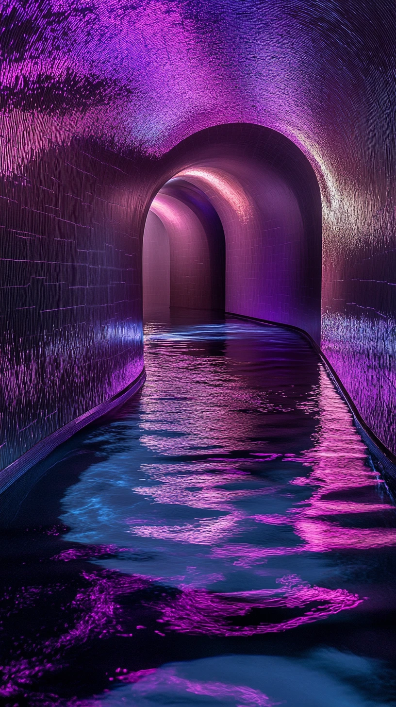 Futuristischer Soundpod-Innenraum mit leuchtenden Blacklight-Wellen