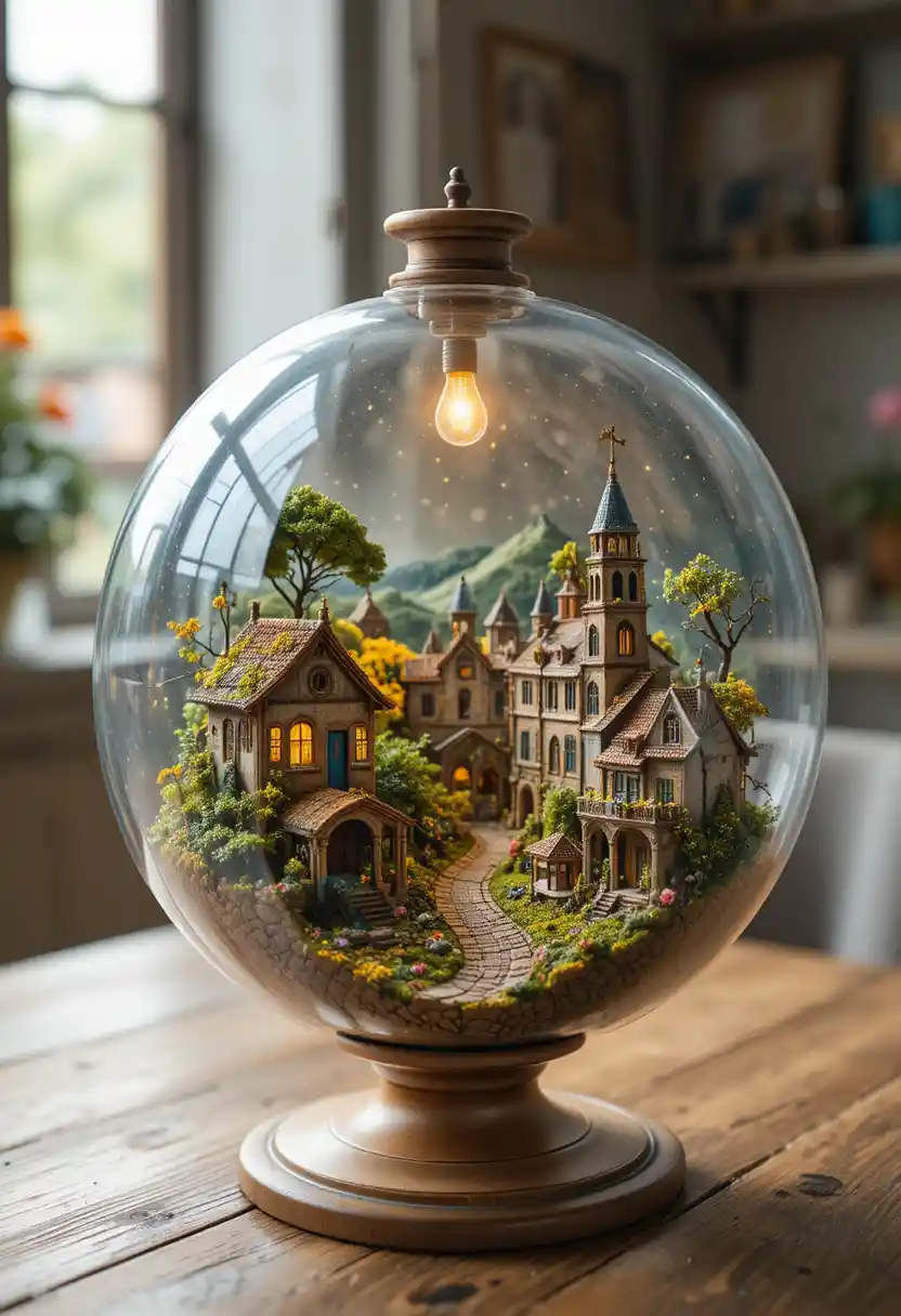 Miniaturwelt von Amarante quillt aus Vintage-Koffer hervor