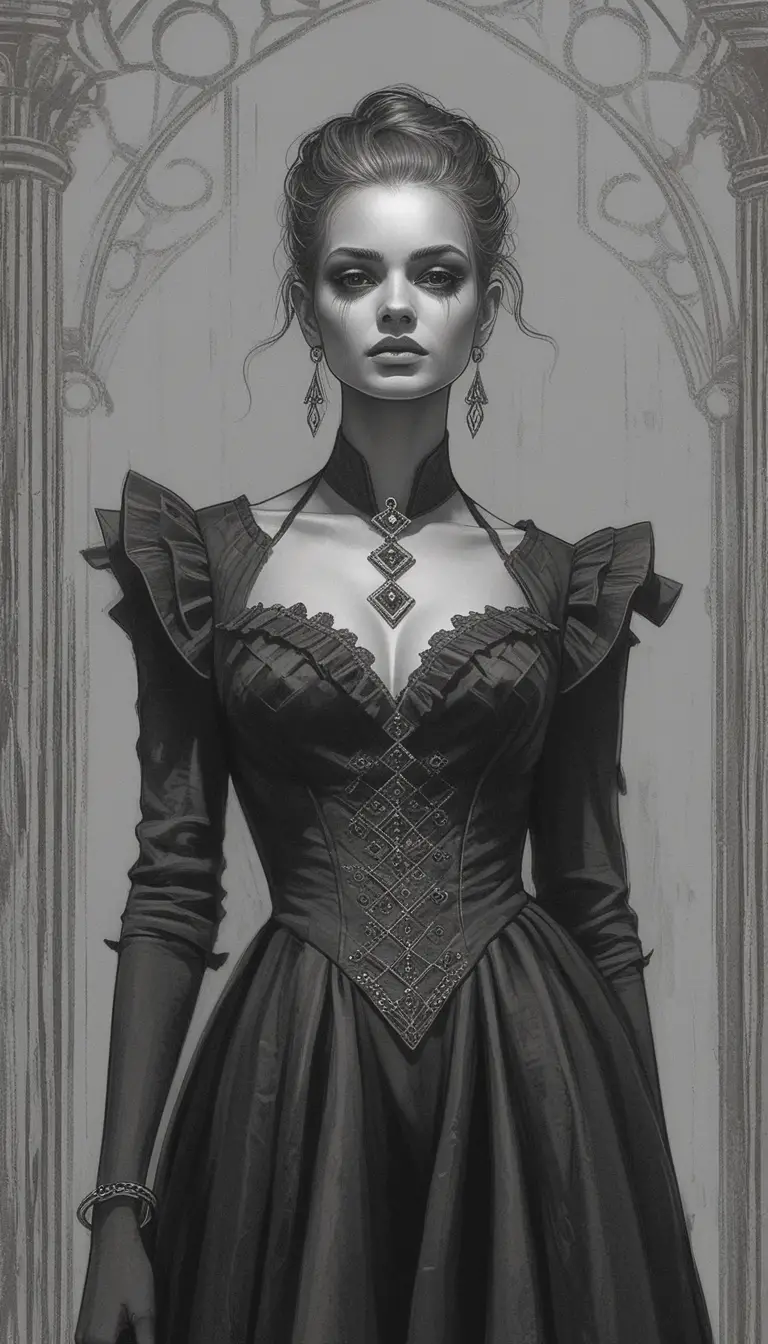 Elegant aristocratic woman in monochrome fantasy portrait