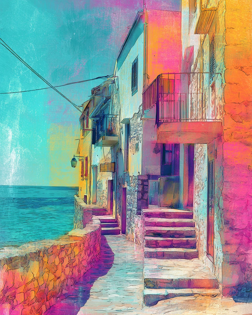 Strada costiera mediterranea con vista sul mare in una giornata di sole