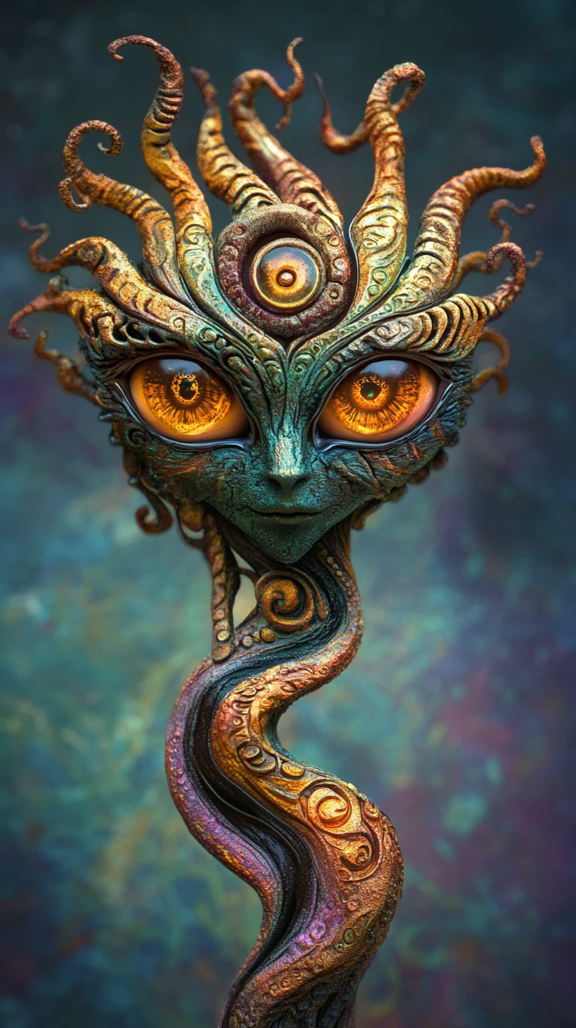Mystical flame spirit rising from a dark twisted realm