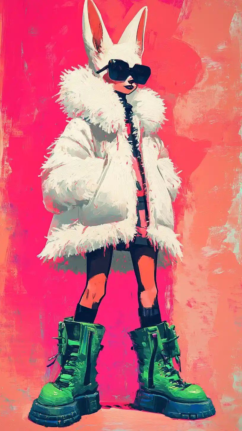 Pop art cartoon animal in neon glam rock style