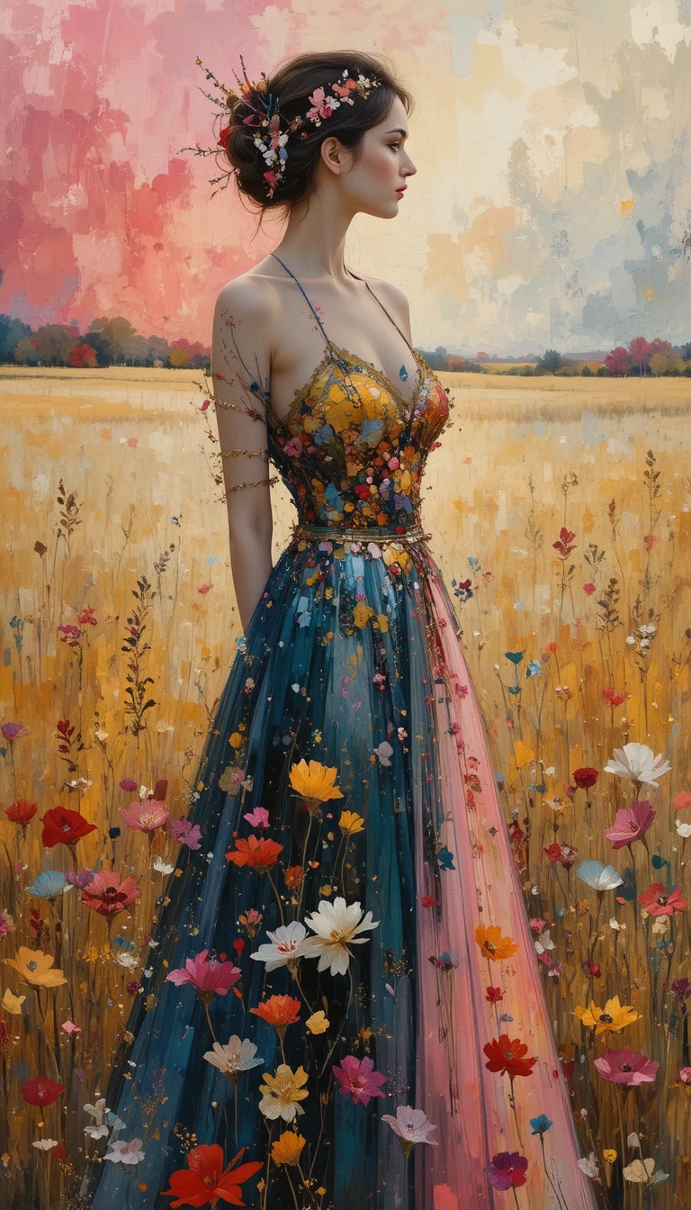 Semi abstract impressionist portrait of a beautiful woman