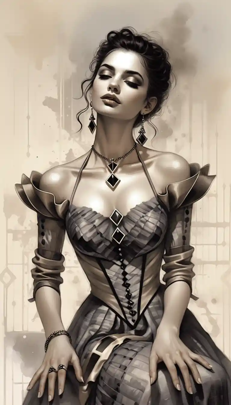 Elegante mujer aristocrática en retrato fantástico monocromático