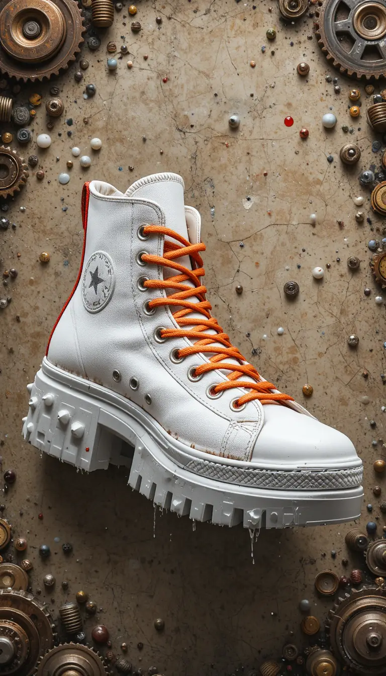 Color splashed high top sneaker with mechanical platform sole