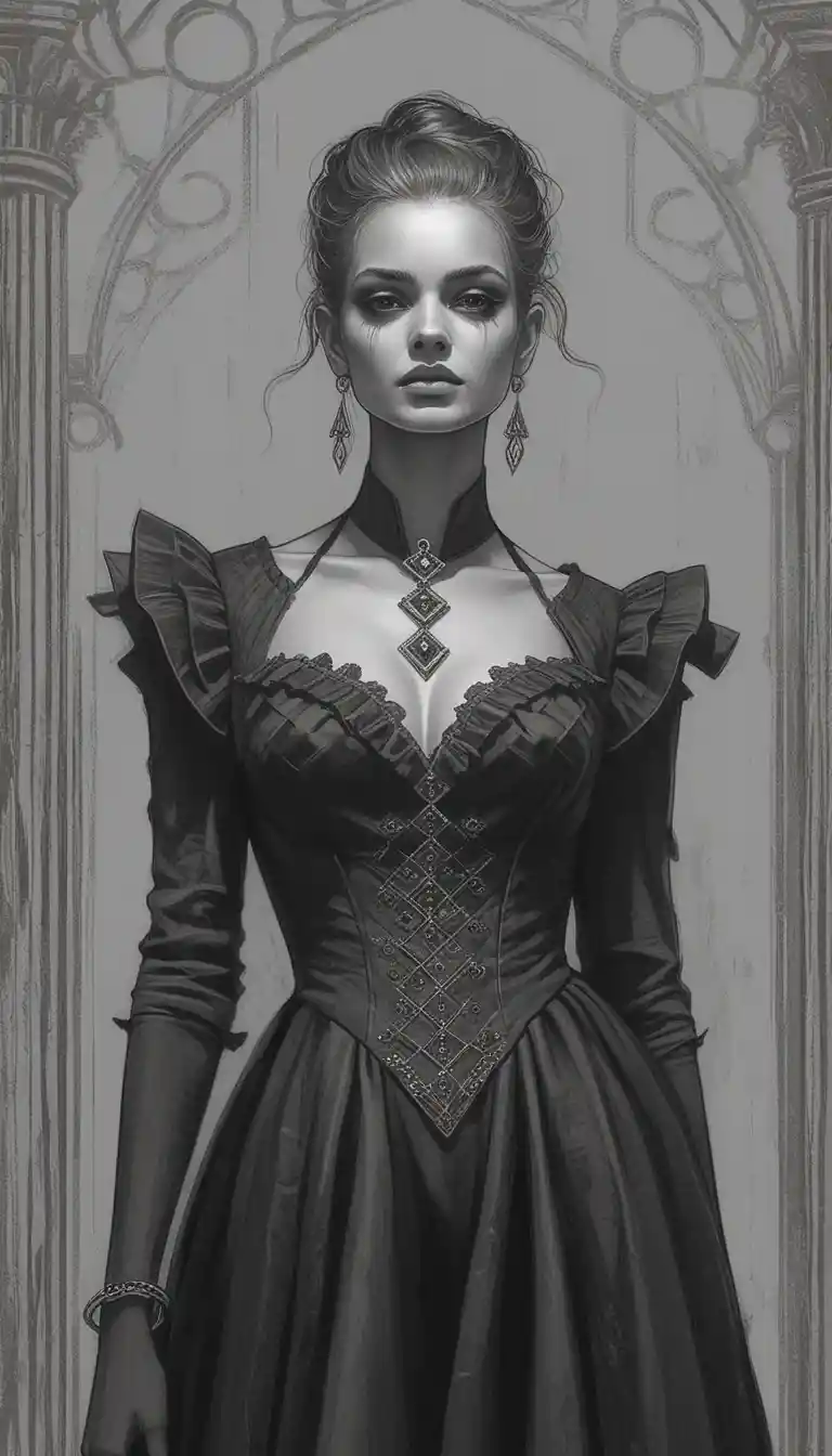 Elegant aristocratic woman in monochrome fantasy portrait