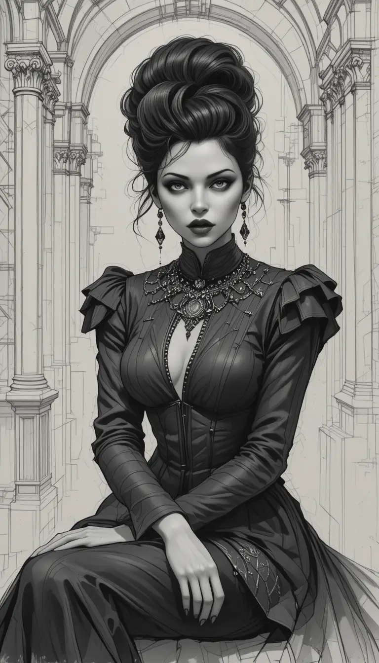 Mujer aristocrática elegante en retrato fantástico en monocromo